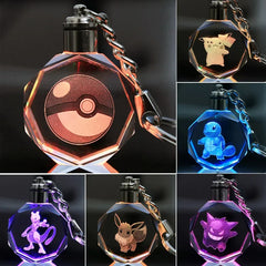 Llavero de Cristal Premium con Figuras de Anime Pokémon y Luz LED Multicolor