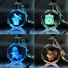 Llavero de Cristal Premium con Figuras de Anime Pokémon y Luz LED Multicolor